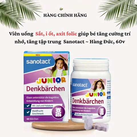 Viên Uống Bổ Não Sanotact - Giàu Sắt, I-ốt & Axit Folic Dành Cho Trẻ Em - Hỗ Trợ Tăng Cường Trí Nhớ, Hộp 60 Viên Gấu Dễ Thương