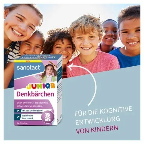 Viên Uống Bổ Não Sanotact - Giàu Sắt, I-ốt & Axit Folic Dành Cho Trẻ Em - Hỗ Trợ Tăng Cường Trí Nhớ, Hộp 60 Viên Gấu Dễ Thương