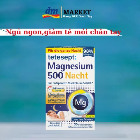 Viên uống Magie 500 ban đêm - Giúp ngủ ngon, thư giãn, ngăn chuột rút và căng cơ - Hộp 30 viên xuất xứ Đức