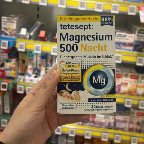 Viên uống Magie 500 ban đêm - Giúp ngủ ngon, thư giãn, ngăn chuột rút và căng cơ - Hộp 30 viên xuất xứ Đức