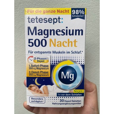 Viên uống Magie 500 ban đêm - Giúp ngủ ngon, thư giãn, ngăn chuột rút và căng cơ - Hộp 30 viên xuất xứ Đức