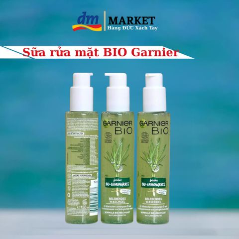 Sữa Rửa Mặt Garnier Bio 150ml - Gel Làm Sạch Chuyên Sâu Với Chiết Xuất Cỏ Chanh & Nha Đam, An Toàn Cho Da, Ngăn Ngừa Mụn