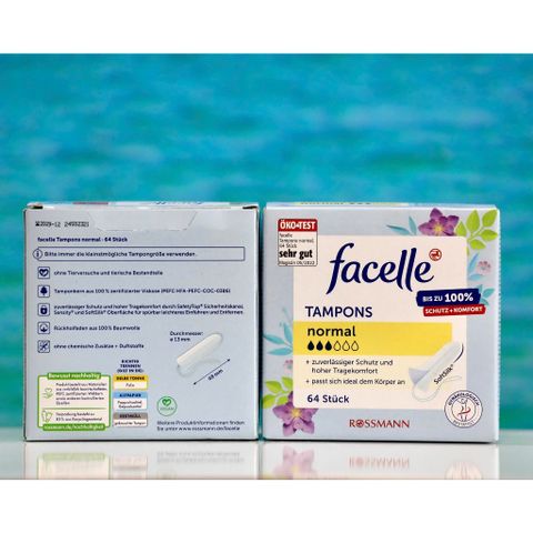 Băng vệ sinh Tampons Facelle 64 viên - Thấm hút tốt, an toàn cho vùng kín, thiết kế nhỏ gọn, thoải mái, sản phẩm chất lượng Đức