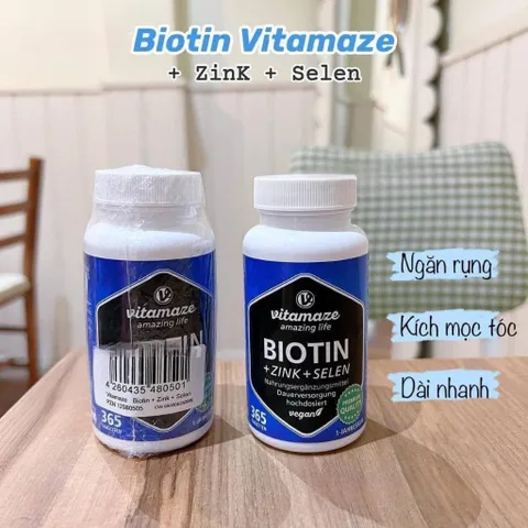 Viên Uống Tóc Da Móng Vitamaze Biotin 10,000 mcg - Giảm Rụng Tóc, Làm Da Mịn Màng - Hộp 365 Viên Xuất Xứ Đức