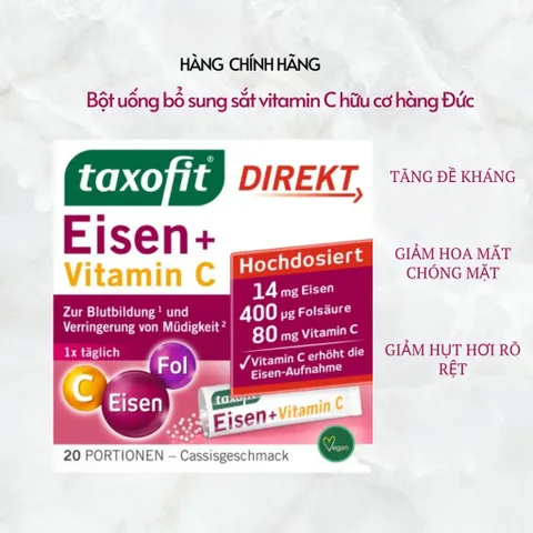 TAXOFIT EISEN Bột Vitamin C Hữu Cơ - Hộp 20 Gói Dễ Hấp Thụ, Không Gây Tác Dụng Phụ - Vitamin Tổng Hợp Từ Đức