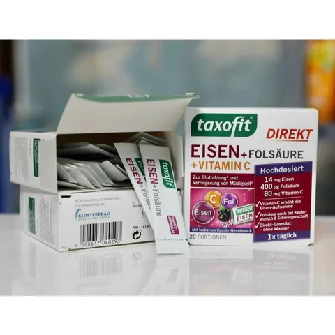 TAXOFIT EISEN Bột Vitamin C Hữu Cơ - Hộp 20 Gói Dễ Hấp Thụ, Không Gây Tác Dụng Phụ - Vitamin Tổng Hợp Từ Đức