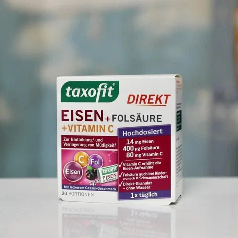 TAXOFIT EISEN Bột Vitamin C Hữu Cơ - Hộp 20 Gói Dễ Hấp Thụ, Không Gây Tác Dụng Phụ - Vitamin Tổng Hợp Từ Đức