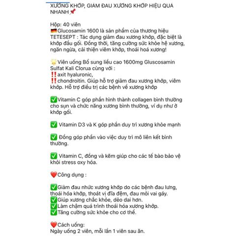 Viên uống hỗ trợ xương khớp Tetesept Glucosamin 1650 - Hàng Đức, hộp 30 viên nén, sản phẩm mới nhất, date xa.