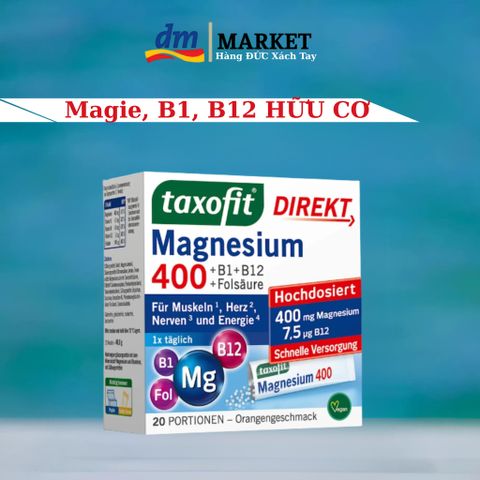 Taxofit Magnesium 400mg + Vitamin B1, B6, B12 & Acid Folic 800µg - Hộp 20 Gói Dạng Hạt - Vitamin Tổng Hợp Hỗ Trợ Sức Khỏe Từ Đức