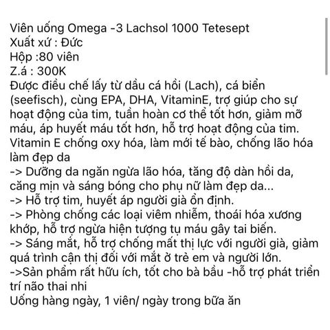 Viên uống Omega 3 Lachsol 1000mg Tetesept của Đức - Hỗ trợ tim mạch, hộp 80 viên chính hãng
