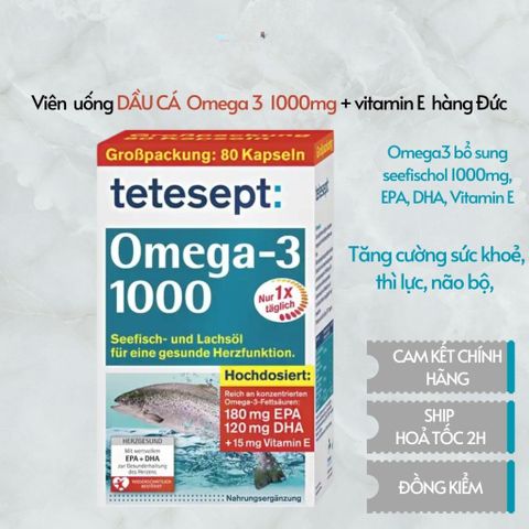 Viên uống Omega 3 Lachsol 1000mg Tetesept của Đức - Hỗ trợ tim mạch, hộp 80 viên chính hãng