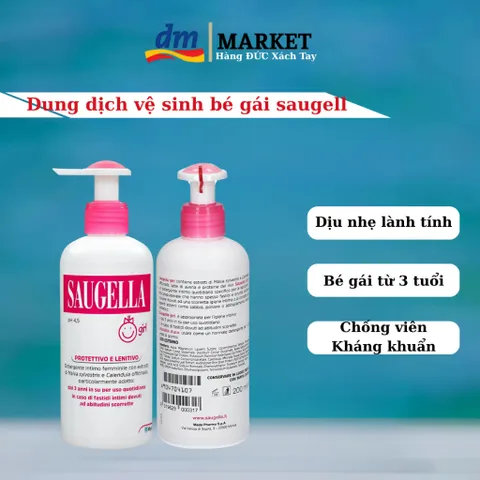Dung dịch vệ sinh Saugella cho bé gái 200ml - An toàn, chiết xuất tự nhiên, bảo vệ vùng kín nhạy cảm, phù hợp từ 3 tuổi trở lên