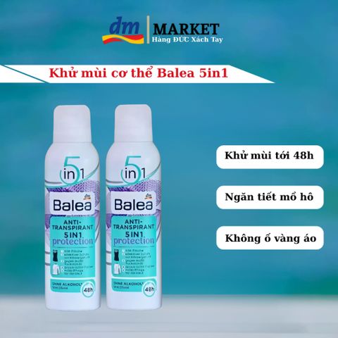 Xịt khử mùi Balea 5in1 200ml - Khử mùi cơ thể hiệu quả, chăm sóc da, chống ố vàng, tự tin suốt 48h, hàng Đức chính hãng