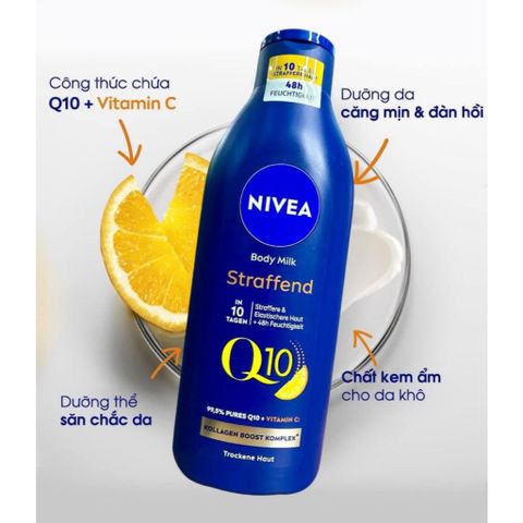Dưỡng thể Nivea Q10 Body Lotion 400ml - Săn chắc, chống lão hóa, nuôi dưỡng da mềm mại, thích hợp cho phụ nữ sau sinh, tăng cường Vitamin E.