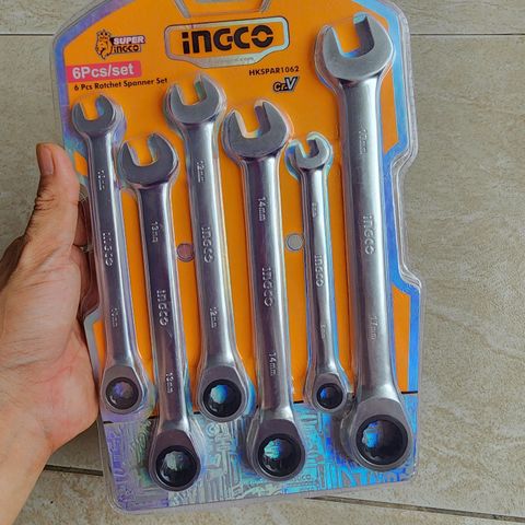 Bộ cờ lê vòng miệng 6 chi tiết INGCO HKSPAR1062 - Chất liệu CrMo cao cấp, kích thước 8-17 mm, Dụng cụ cầm tay tiện lợi cho thợ sửa chữa.