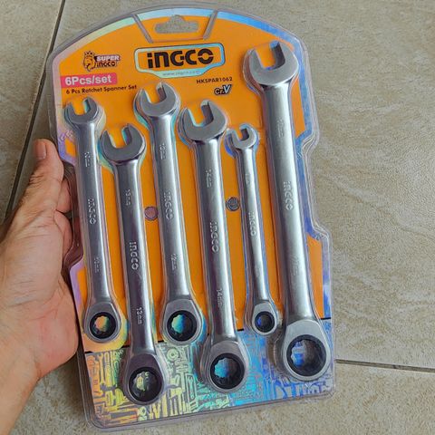 Bộ cờ lê vòng miệng 6 chi tiết INGCO HKSPAR1062 - Chất liệu CrMo cao cấp, kích thước 8-17 mm, Dụng cụ cầm tay tiện lợi cho thợ sửa chữa.