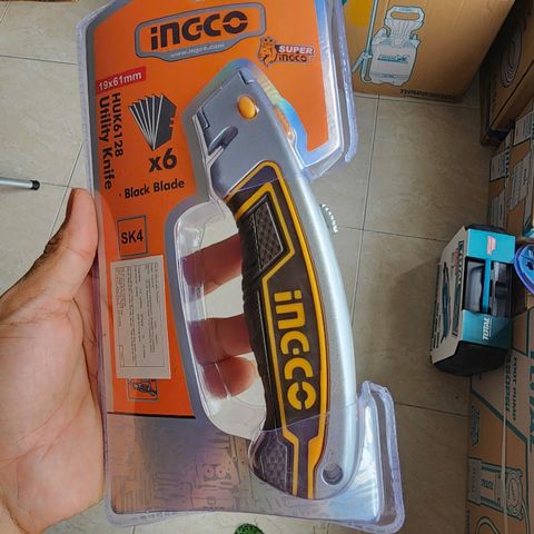 Dao cắt rọc đa năng INGCO HUK6128 - Lưỡi SK5 sắc bén, tay cầm chống trượt, dụng cụ cầm tay lý tưởng cho văn phòng và gia đình