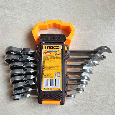 Bộ 8 Cờ Lê Miệng Vòng Lắc Léo 8-19mm INGCO HKSPAR1083 - Thép CR-V Chất Lượng Cao, Thiết Kế Gập Góc Linh Hoạt Cho Sửa Chữa Ô Tô, Máy Móc