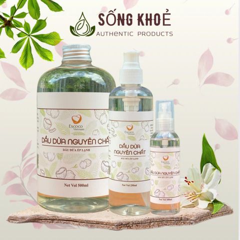 Dầu Dừa Ép Lạnh Escoco Vietnam 100ml, 250ml, 500ml - Dưỡng Da, Chăm Sóc Tóc, An Toàn, Tinh Khiết, Sử Dụng Trong Thực Phẩm