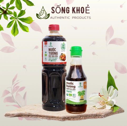 Nước tương mật hoa dừa organic Sokfarm ít muối 220ml, 500ml - Gia vị Umami tự nhiên, không đậu nành, gluten, an toàn cho trẻ em, món chay.