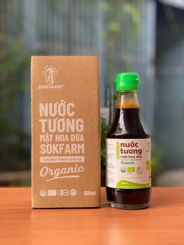 Nước tương mật hoa dừa organic Sokfarm ít muối 220ml, 500ml - Gia vị Umami tự nhiên, không đậu nành, gluten, an toàn cho trẻ em, món chay.