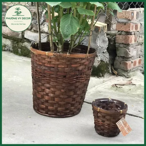 Sọt tre, giỏ tre trồng cây, ống đựng bút, sọt rác khô đa năng trang trí mây tre Phương Vy Decor