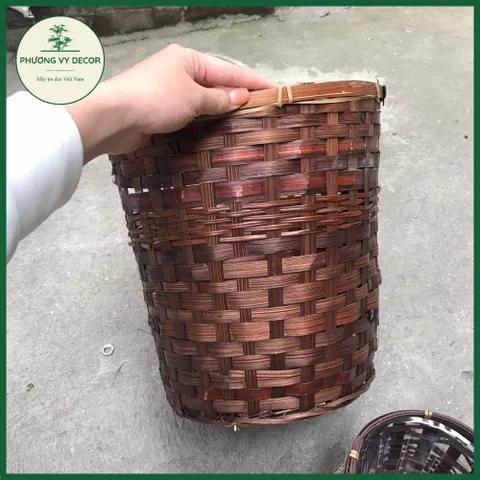 Sọt tre, giỏ tre trồng cây, ống đựng bút, sọt rác khô đa năng trang trí mây tre Phương Vy Decor