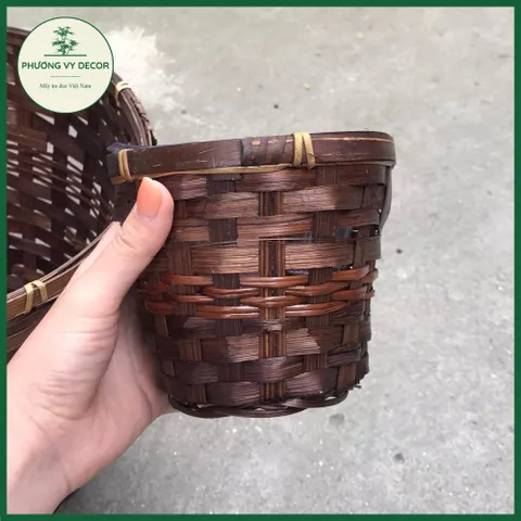Sọt tre, giỏ tre trồng cây, ống đựng bút, sọt rác khô đa năng trang trí mây tre Phương Vy Decor