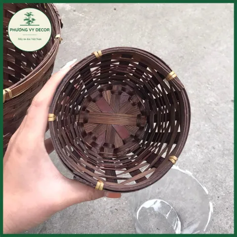 Sọt tre, giỏ tre trồng cây, ống đựng bút, sọt rác khô đa năng trang trí mây tre Phương Vy Decor