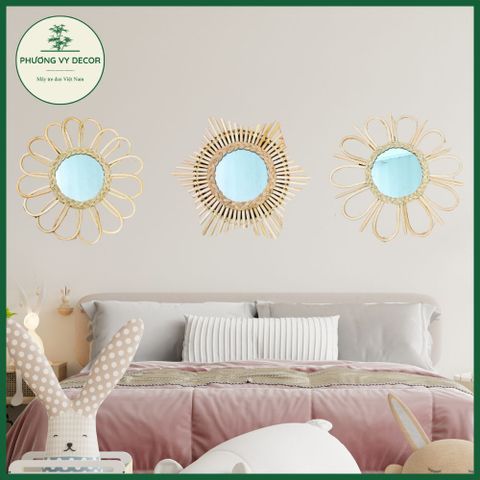 Combo 3 Gương Mây Mini Treo Tường Thiên Nhiên - Trang Trí Nhà Cửa Xinh Xắn, Đan Tay Phương Vy Decor 35cm