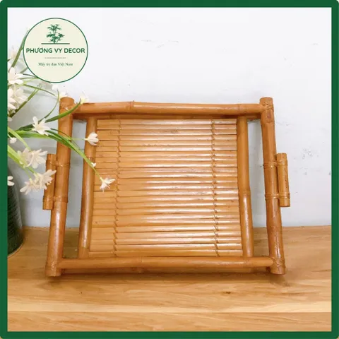 Khay Trà Tre Hun Khói - Khay Trà Trúc Già Cổ Điển Đẹp Mắt, Bền Chắc, Trang Trí Bàn Trà Phong Cách Mộc Mạc Phương Vy Decor