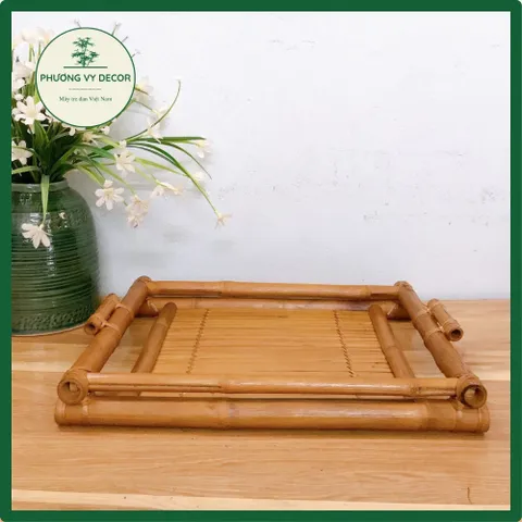 Khay Trà Tre Hun Khói - Khay Trà Trúc Già Cổ Điển Đẹp Mắt, Bền Chắc, Trang Trí Bàn Trà Phong Cách Mộc Mạc Phương Vy Decor