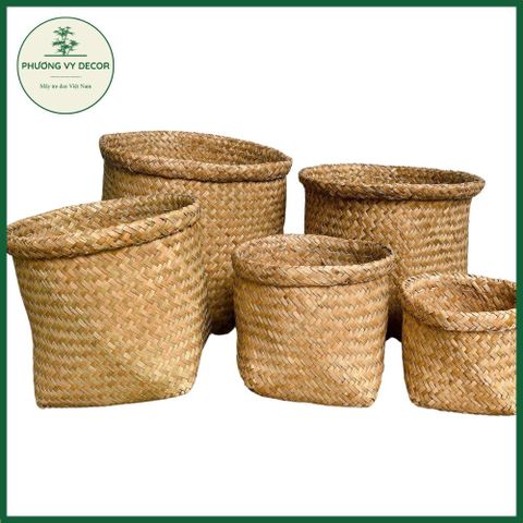 Giỏ Cói Gập Vành - Hộp Đựng Đồ Trang Trí Tự Nhiên, Thân Thiện Môi Trường, Dùng Đựng Bánh Mì và Các Loại Hạt, Phương Vy Decor