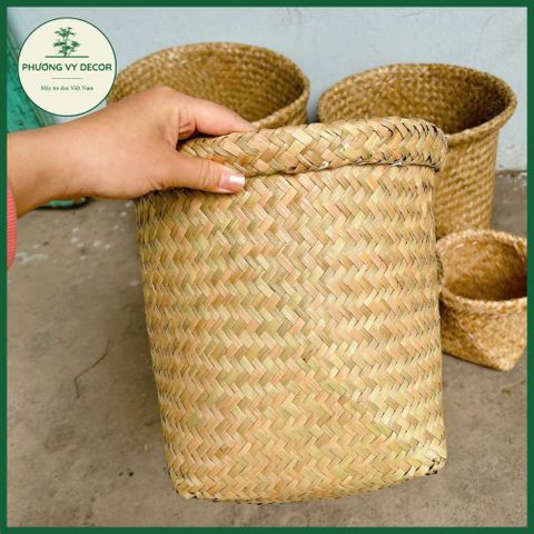 Giỏ Cói Gập Vành - Hộp Đựng Đồ Trang Trí Tự Nhiên, Thân Thiện Môi Trường, Dùng Đựng Bánh Mì và Các Loại Hạt, Phương Vy Decor