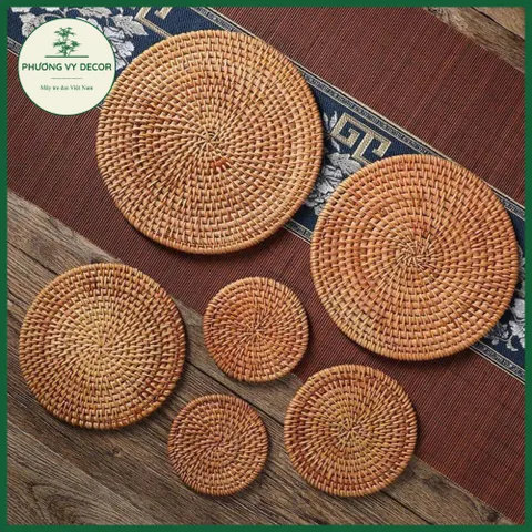 Tấm Lót Ly Cốc Bằng Mây Guột - Phụ Kiện Decor Chụp Ảnh, Lót Nồi, Lót Hoa Thủ Công Xinh Xắn cho Bàn Ăn