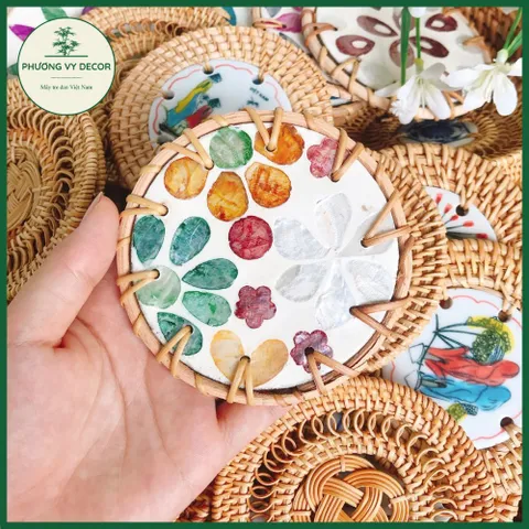 Lót Ly Mây Đan Handmade Kết Hợp Gốm Sứ - Phụ Kiện Trang Trí Bàn Ăn Sang Trọng, Quà Tặng Ý Nghĩa Việt Nam