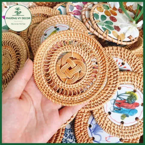 Lót Ly Mây Đan Handmade Kết Hợp Gốm Sứ - Phụ Kiện Trang Trí Bàn Ăn Sang Trọng, Quà Tặng Ý Nghĩa Việt Nam