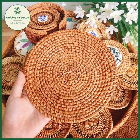 Lót Ly Mây Đan Handmade Kết Hợp Gốm Sứ - Phụ Kiện Trang Trí Bàn Ăn Sang Trọng, Quà Tặng Ý Nghĩa Việt Nam