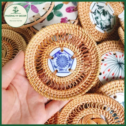 Lót Ly Mây Đan Handmade Kết Hợp Gốm Sứ - Phụ Kiện Trang Trí Bàn Ăn Sang Trọng, Quà Tặng Ý Nghĩa Việt Nam