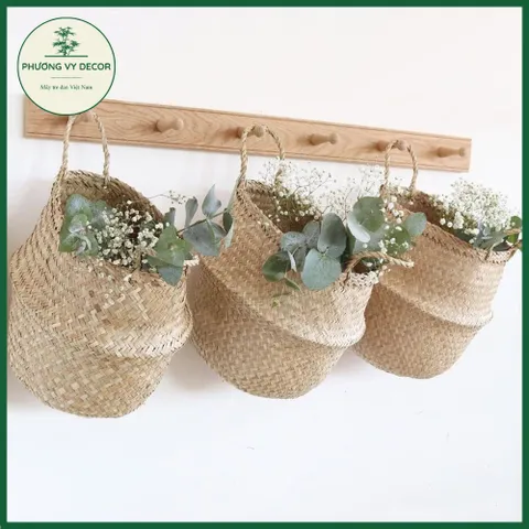 Giỏ Cói Chất Liệu Tự Nhiên - Túi Đựng Đồ Đa Năng, Trang Trí Nhà Cửa, Trồng Cây, Thân Thiện Với Môi Trường