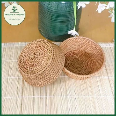 Bát mây tròn, rổ mây xiên đựng bánh kẹo hàng đẹp xuất dư mây tre Việt Nam