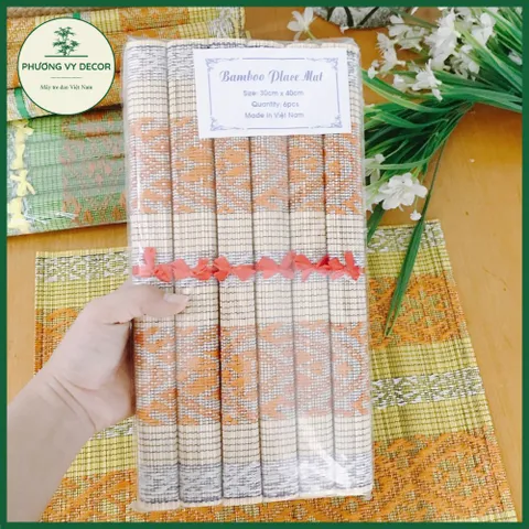 Mành tăm thổ cẩm nhiều màu - Tấm lót bàn ăn trang trí mây tre độc đáo, quà lưu niệm nghệ thuật Phương Vy Decor