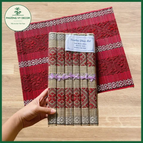 Mành tăm thổ cẩm nhiều màu - Tấm lót bàn ăn trang trí mây tre độc đáo, quà lưu niệm nghệ thuật Phương Vy Decor