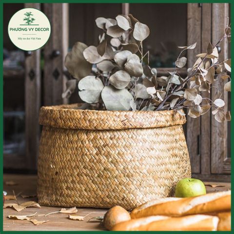 Giỏ cói tự nhiên đa năng - Túi đựng đồ trang trí, phụ kiện chụp ảnh, thân thiện với môi trường - Phương Vy Decor