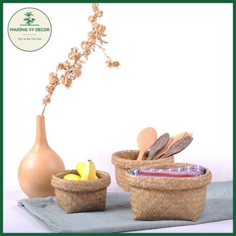 Giỏ cói tự nhiên đa năng - Túi đựng đồ trang trí, phụ kiện chụp ảnh, thân thiện với môi trường - Phương Vy Decor