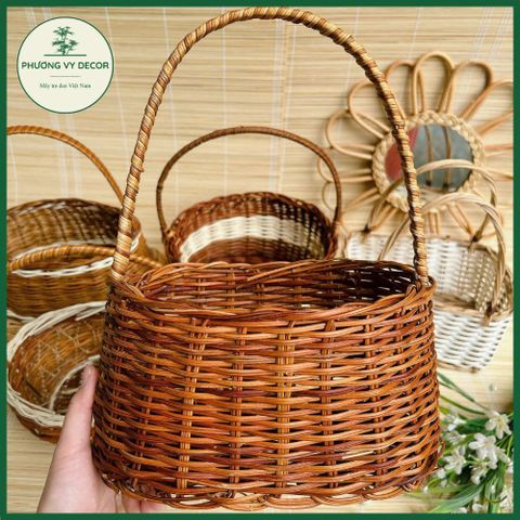 Giỏ hoa mây tự nhiên cho bé - Làn picnic, đồ chơi trang trí, phụ kiện chụp ảnh đẹp mắt, Phương Vy Deco