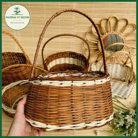 Giỏ hoa mây tự nhiên cho bé - Làn picnic, đồ chơi trang trí, phụ kiện chụp ảnh đẹp mắt, Phương Vy Deco