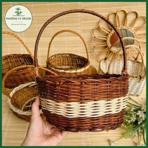 Giỏ hoa mây tự nhiên cho bé - Làn picnic, đồ chơi trang trí, phụ kiện chụp ảnh đẹp mắt, Phương Vy Deco