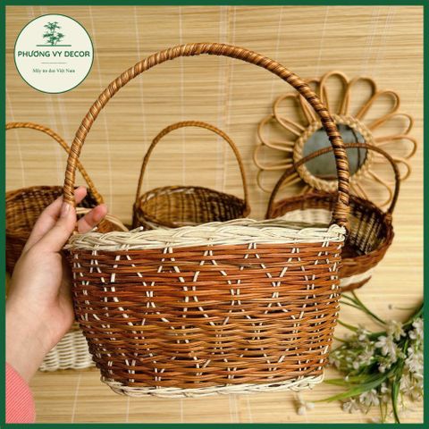 Giỏ hoa mây tự nhiên cho bé - Làn picnic, đồ chơi trang trí, phụ kiện chụp ảnh đẹp mắt, Phương Vy Deco