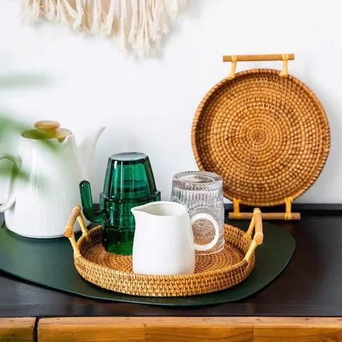 Khay Mây Tròn Đựng Bánh Mỳ và Đồ Ăn, Khay Picnic Thân Thiện Môi Trường - Decor Đẹp Mắt, Handmade tại Việt Nam